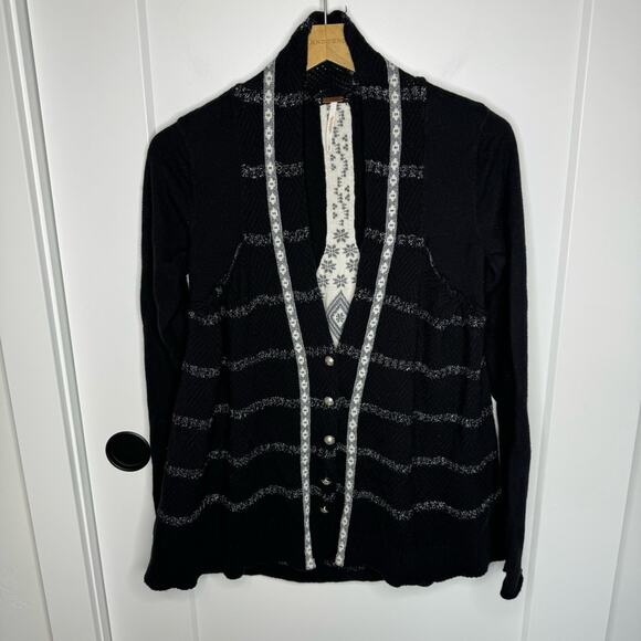 Free People Wool Knit Glitter Button Down Cardigan Sweater Size Small - Picture 2 of 7